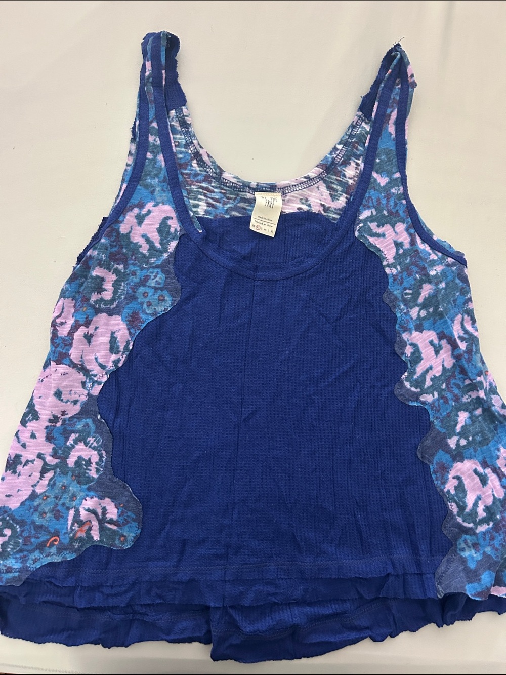 Free People Royal Blue Tank with Pink & Teal Floral Panels